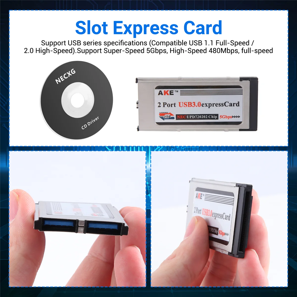 Высокоскоростная двойная 2-портовая USB 3.0 Express Card 34 мм слот PCMCIA конвертер адаптер