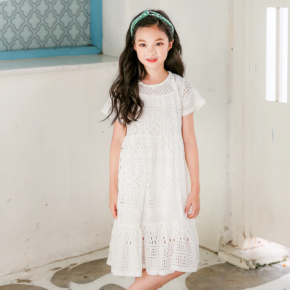 2022 New Cotton Summer Dress For Girls White Ruffles Teenage Dresses Children Big Girl Knee Length Teen Clothing With Vest | Детская