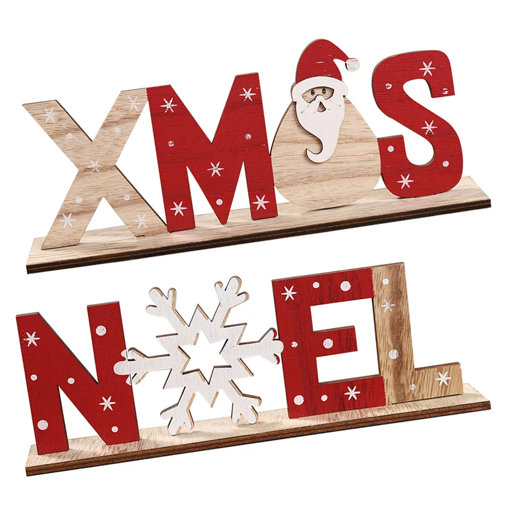 

2 Christmas Ornaments Noel Snowflake Letters Xmas Santa Sig Gift Tabletop Decoration for Party