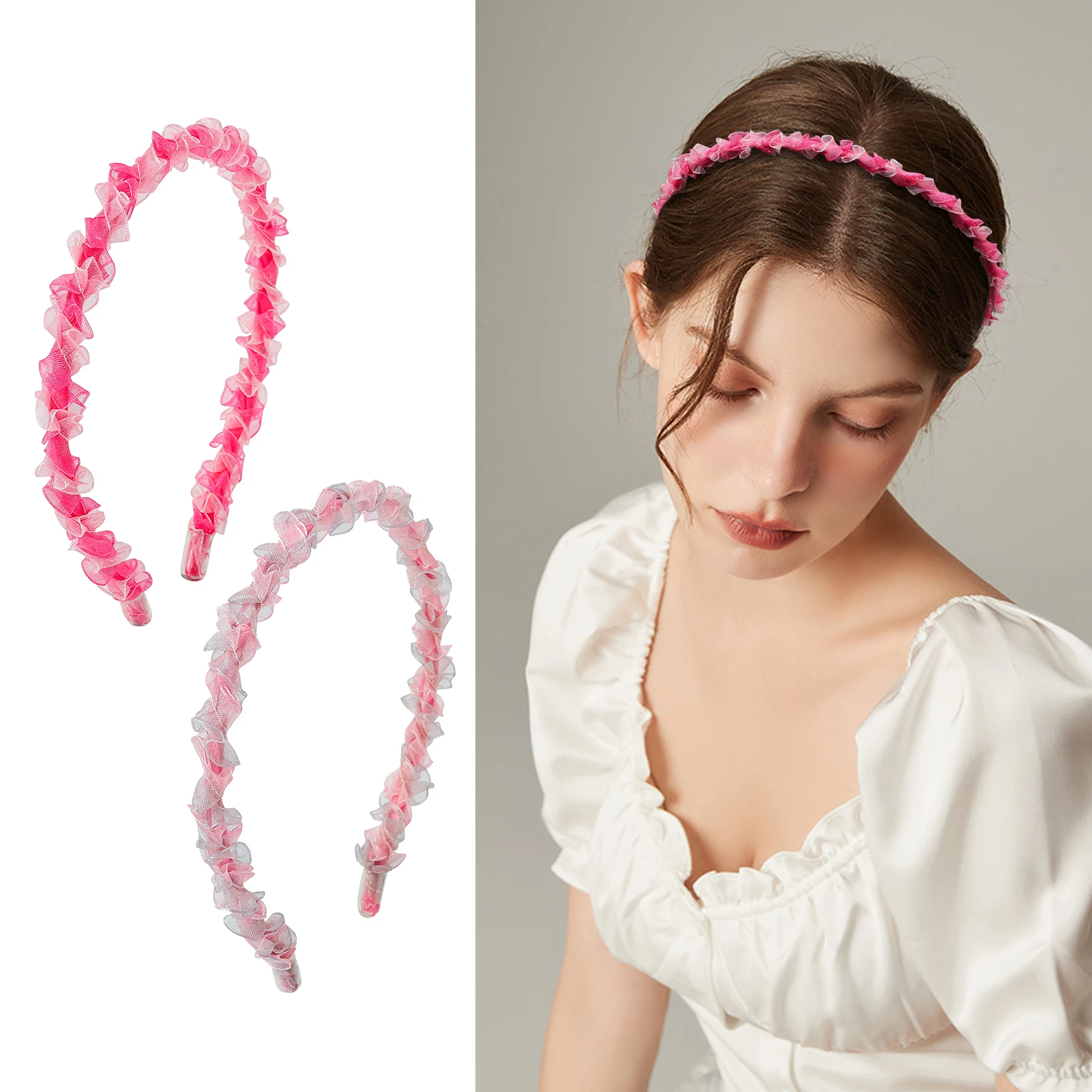 

Новая двухцветная объемная повязка на голову, новая сетчатая тонкая лента для волос, одноцветная Нескользящая повязка на голову для женщин ...