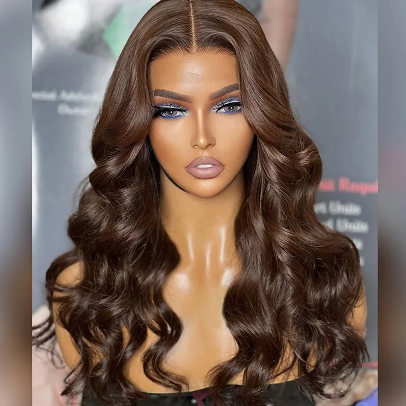 

Chocolate Brown Glueless Lace Front Wigs Dark Brown Synthetic Lace Front Wigs Long Wavy Wigs For Women Daily Use