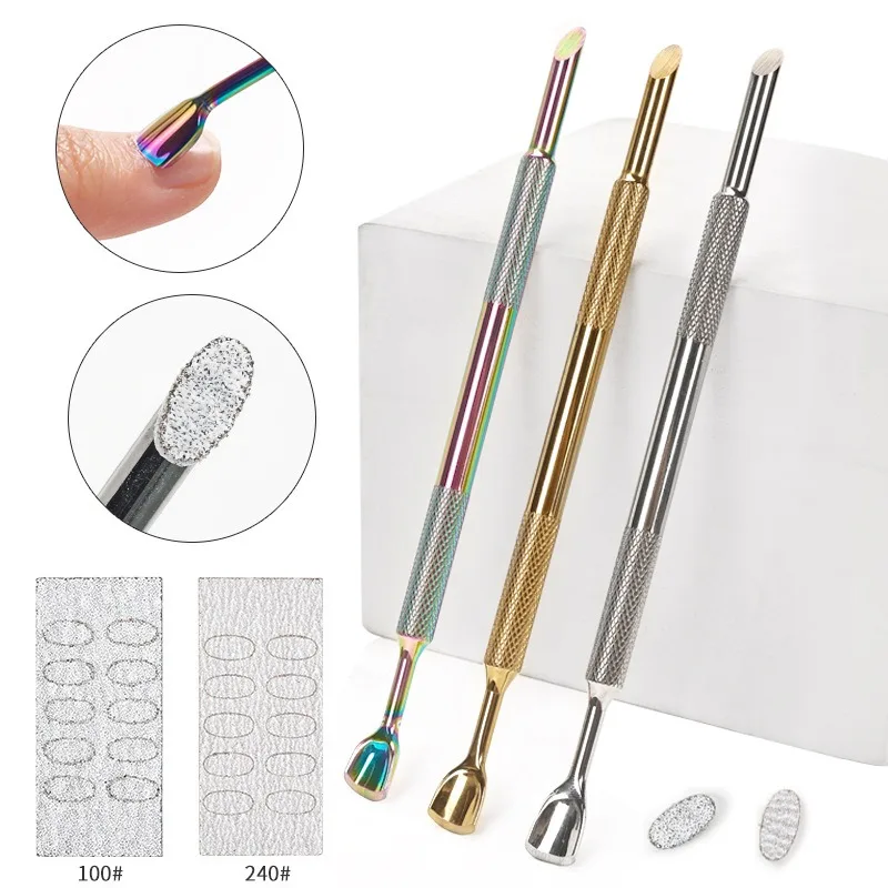 

1Pc Stainless Steel Nail Art Steel Push Double Head Horseshoe Shape Push Bevel Manicure Removing Dead Skin Nail Tool