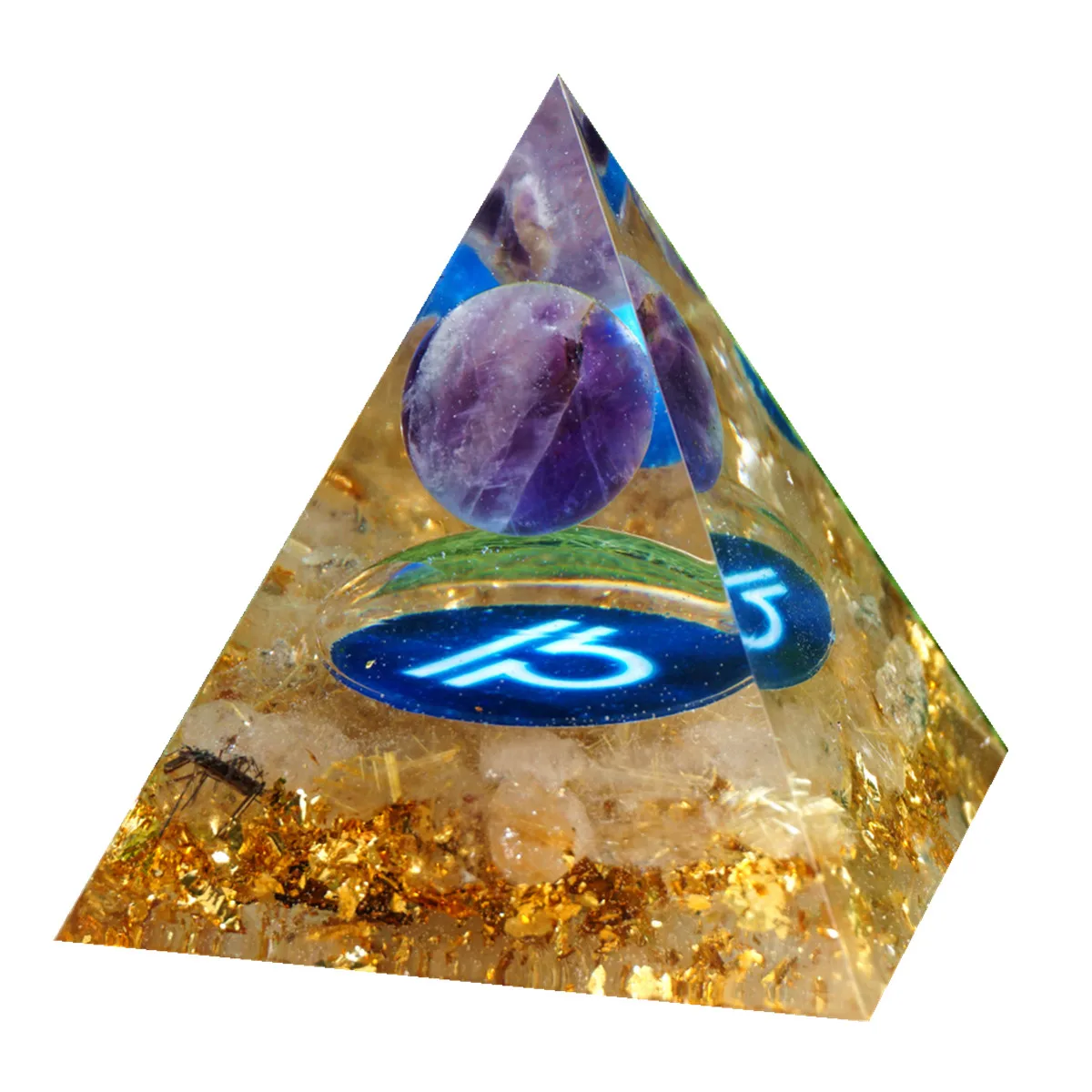 

Amethyst Crystal Sphere Zodiac Orgone Pyramid LIBRA Geometry Pattern with Rutilated Quartz Stone Orgonite Pyramide