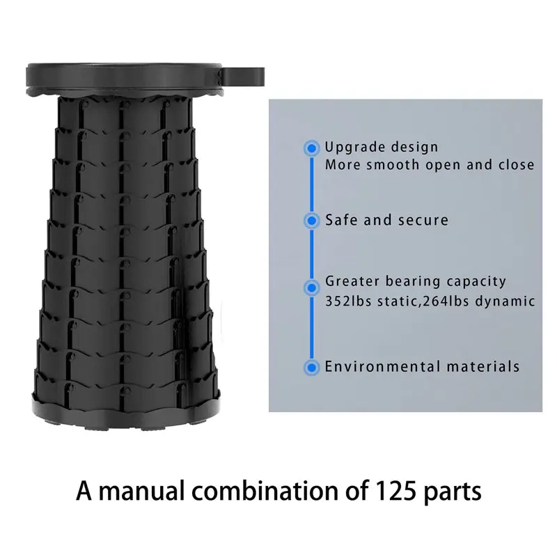 

Camping Collapsible Stool Lightweight Stool with Load Capacity 400lbs, Black, Adult Naturehike Naturehike Folding stool Camping