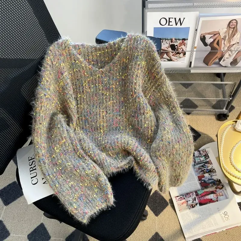 Нежный стильный ленивый свитер в горошек женский осенне-зимний 2024 новый