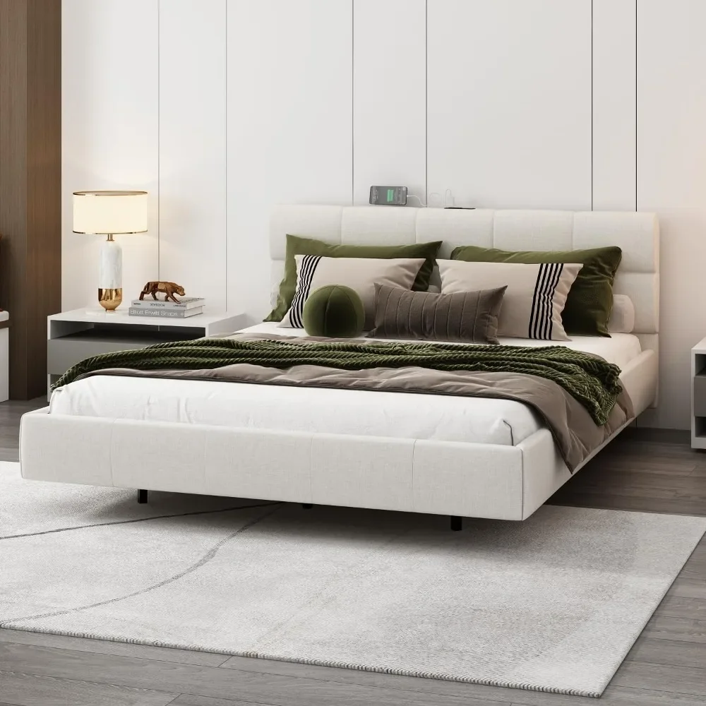 Каркас кровати размера queen-size со светодиодной подсветкой льняное тафтинговое