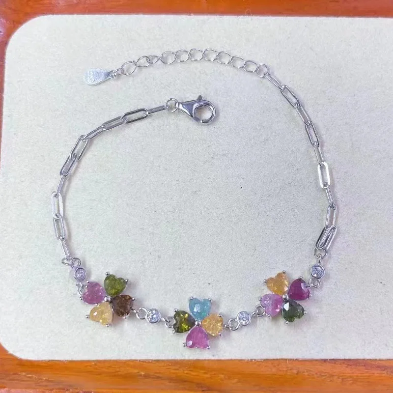 Женский браслет с натуральным турмалином серебро 925 пробы 4 мм