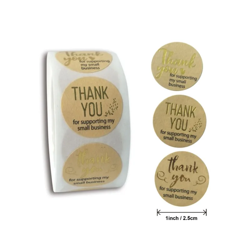 

500pcs/pack Roll sticker kraft paper Bronzing hot stamping Thank You baking gloss stickers party gift decoration DIY dia 25mm