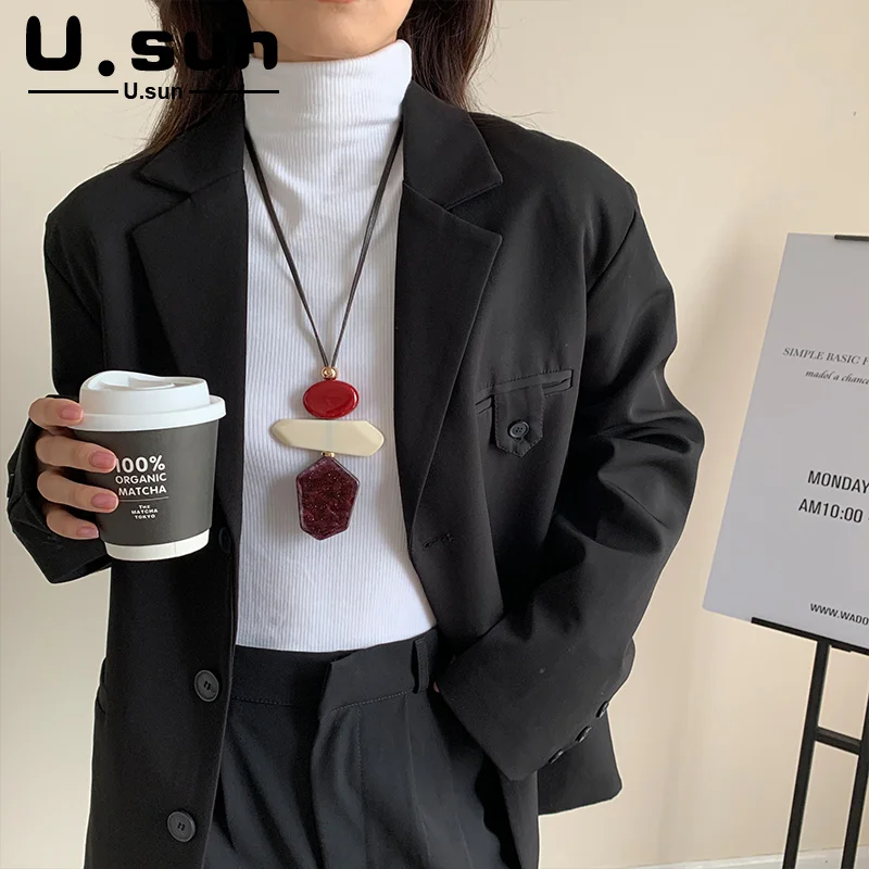 

Trendy Adjustable Open Necklaces for Women Men Charm Pendant Necklaces Resin Acrylic Long Thick Chain Vintage Fashion Jewelry