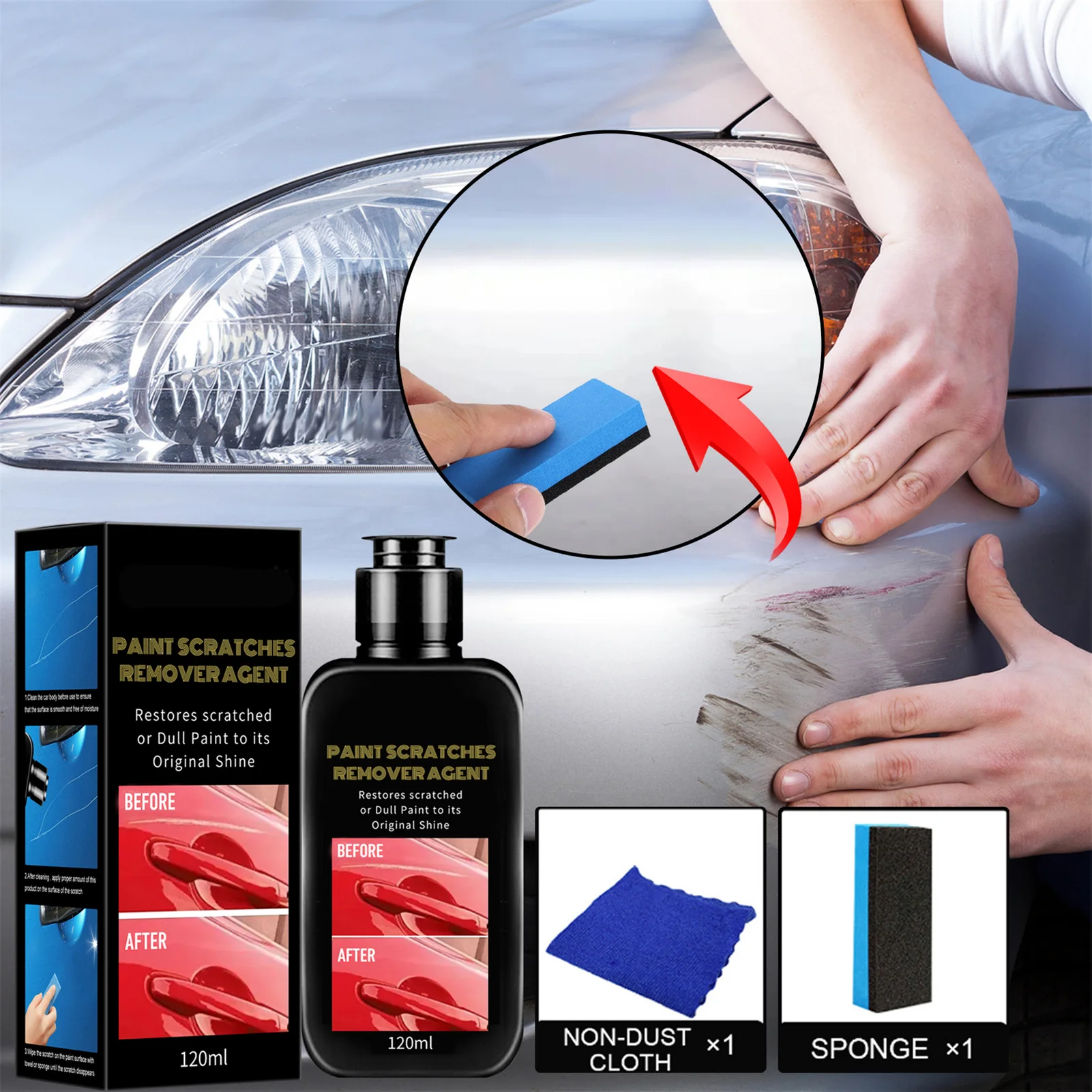 

120ml Car Scratch Repair Ceramic Car Coating Scuff Remover Scratch Repair Fluid Auto Waxing Sponge Car Accessories