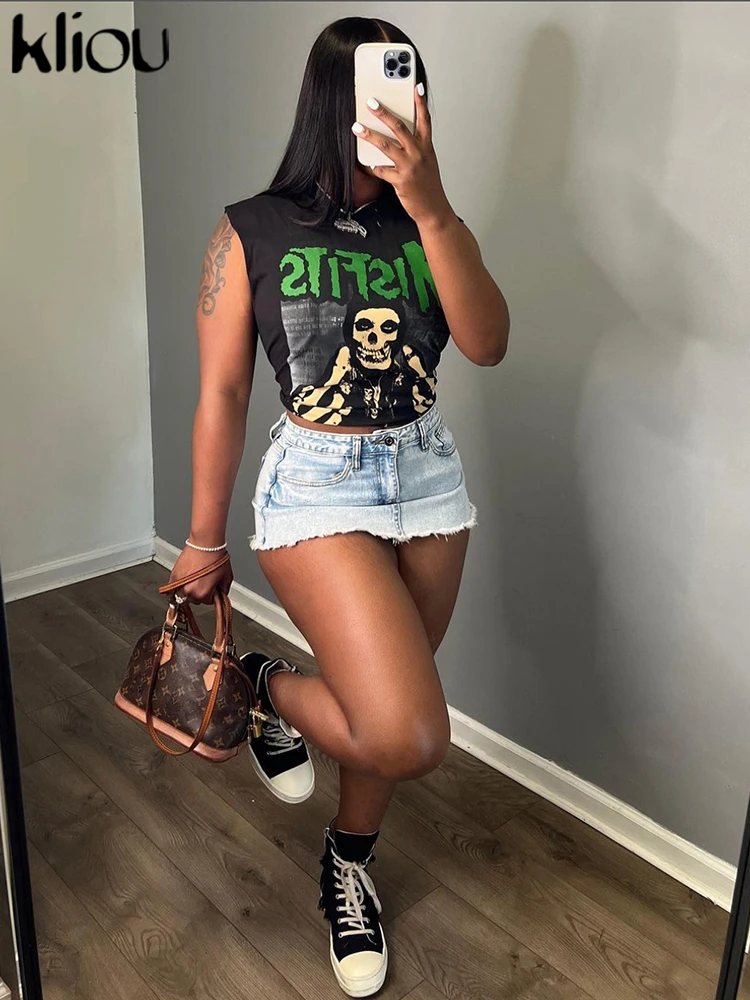 Kliou классические жилеты с принтом топы для женщин Повседневный пуловер хипстеры
