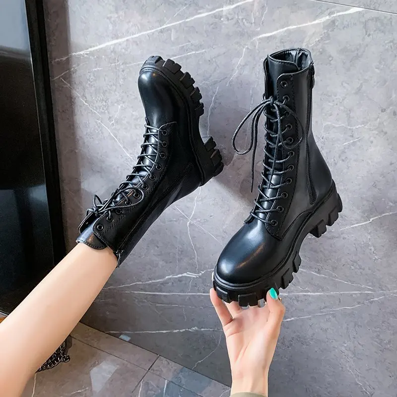 Ботинки женские Martens из искусственной кожи белые осенне-зимние мотоциклетные на