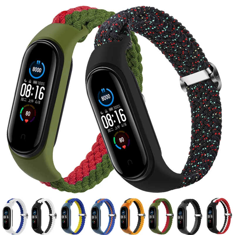 

Браслет для Mi band 6, эластичный регулируемый нейлоновый Плетеный ремешок для Mi band 4, Mi band 5, браслет для xiaomi Mi band 4, 3, 5, 6