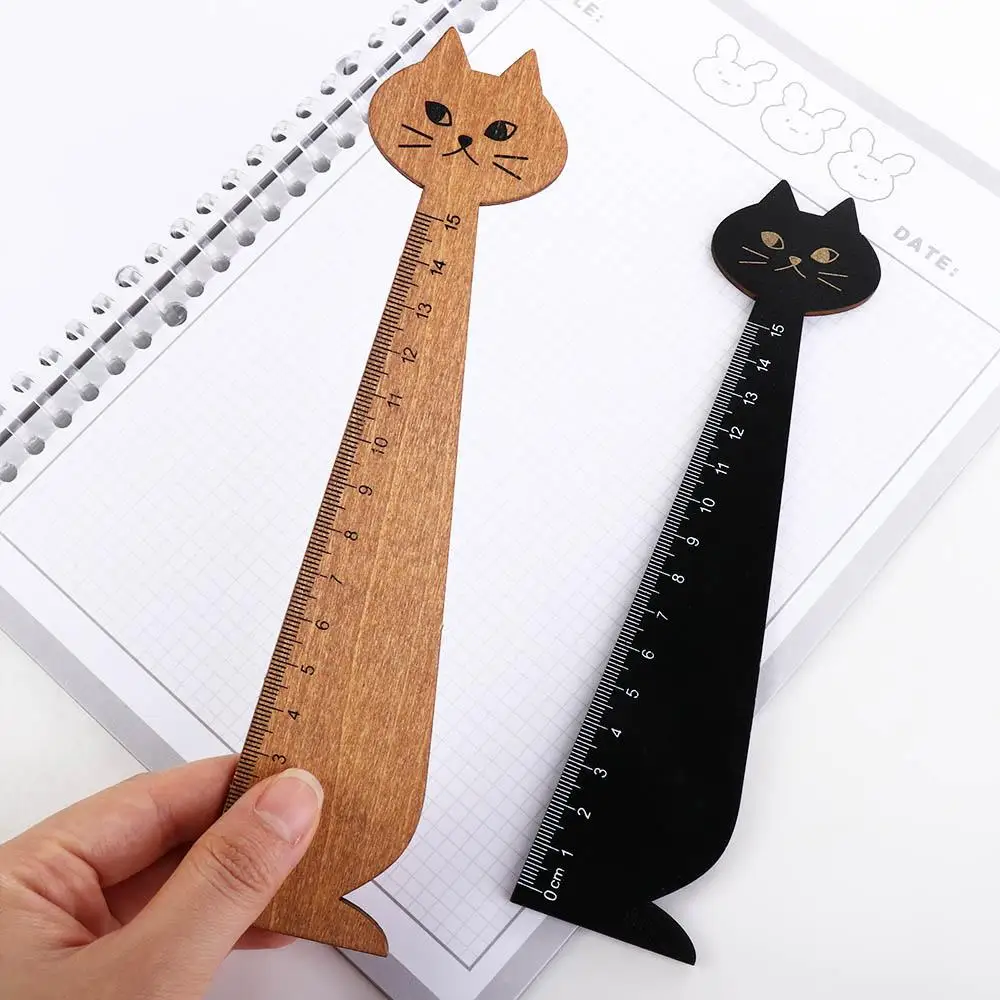 

15cm/5.9inch Portable Cartoon Cat Cute Wooden Household Drawing Ruler Straight Ruler Sewing Ruler Student Tools