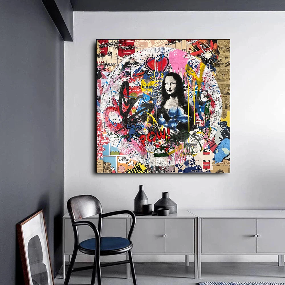 

Mona Lisa Portrait Canvas Painting Graffiti Street Art Poster And Print Decoration Cuadros Abstract Wall Picture Room Decor