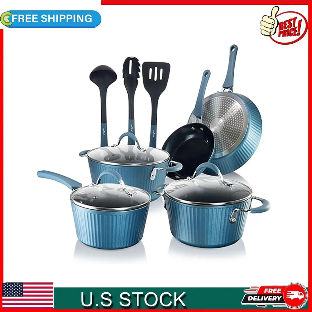 

Nutri Nonstick Cookware Excilon Home Kitchen Ware Pots & Pan Set with Saucepan, Frying Pans, Cooking Pots, Lids, Utensil