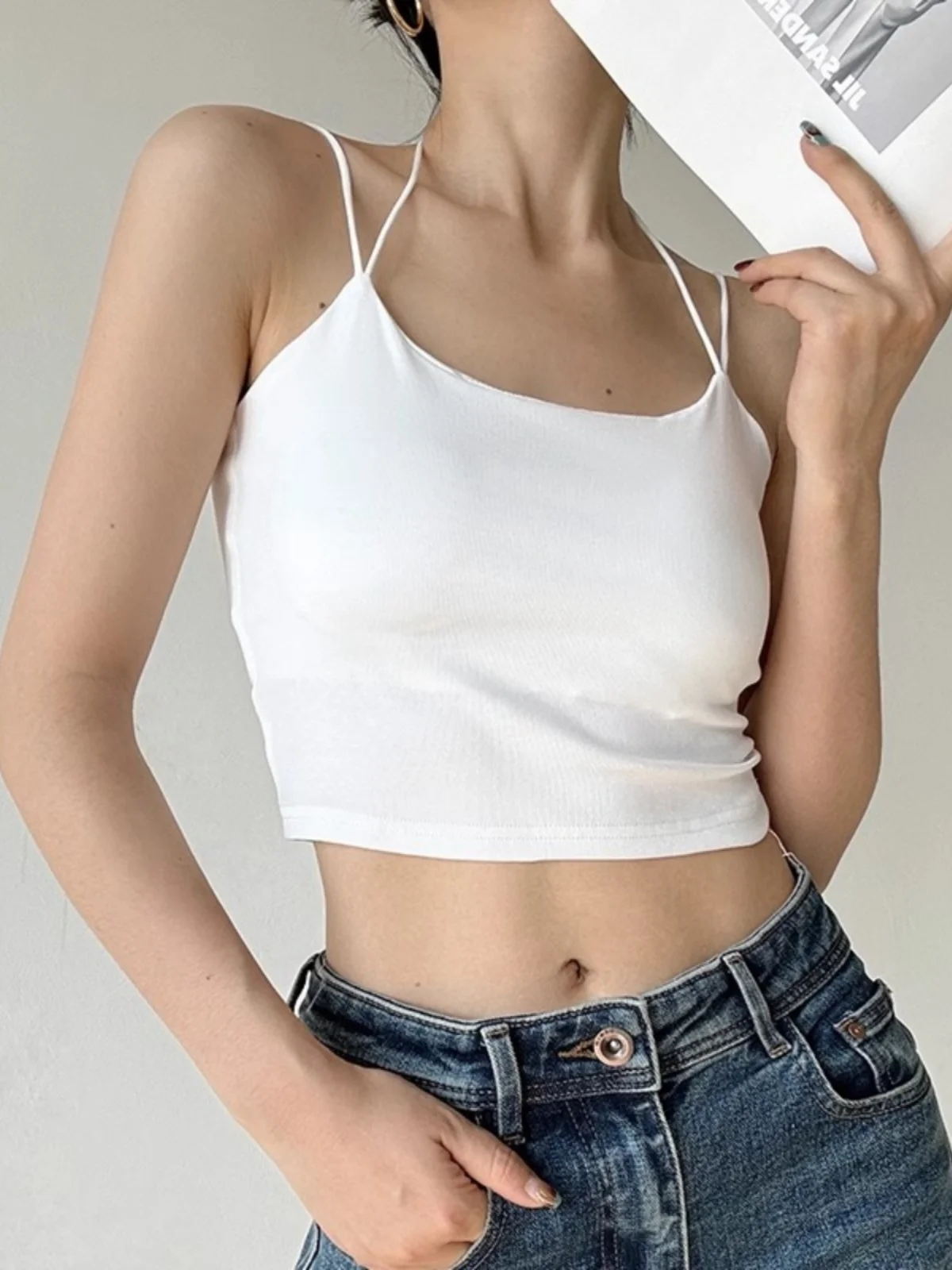 Сексуальная черная внутренняя одежда с подвесным воротником Cami Women Летняя на