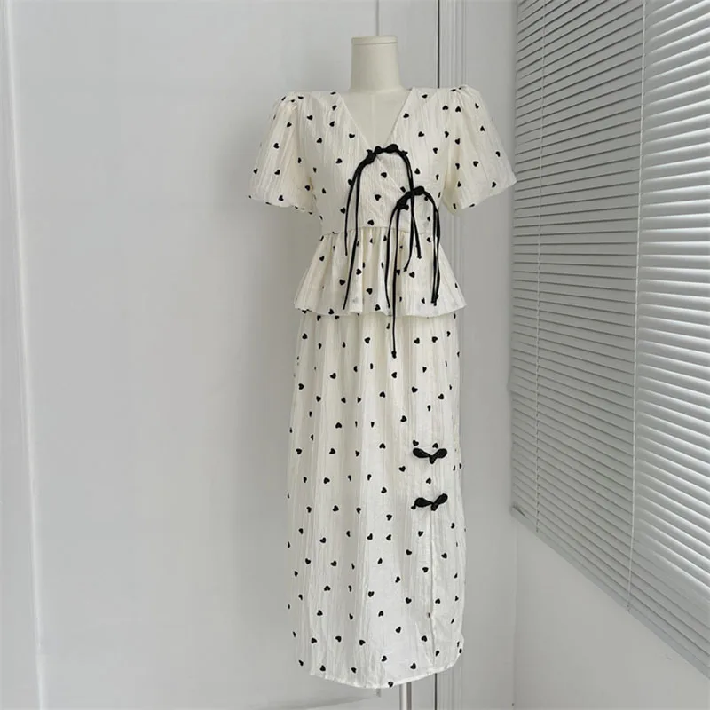 

New Summer Fashion Korean Sweet Elegant Set Women Shirt Top Midi Skirt Suits Womens Two Peice Sets