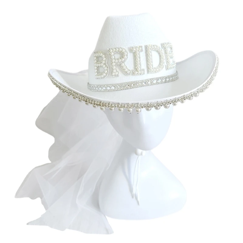 Bride Cowboy Hat With Veil Bachelorette Cowgirl Hat Bride To Be Bridal Party Hat