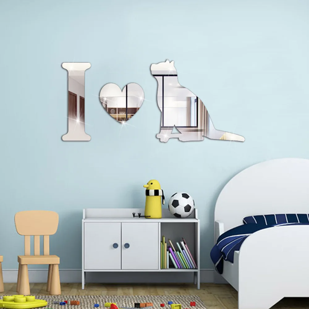

I Love Cat Animal 3D Mirror Wall Sticker Home Decor DIY Removable Living Room Kids Room Decal Art Cabinet Decorations