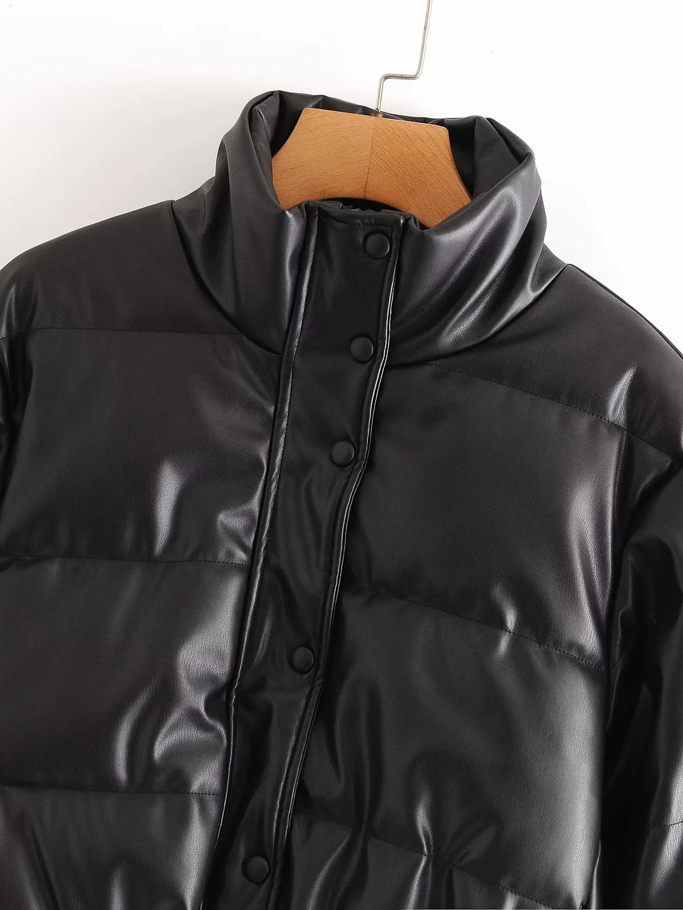 SLTNX Women Coat 2022 PU Jackets Long Sleeve Stand-up Collar Woman Coats with Pockets Quilted Jackets Ladies Warm Outerwear