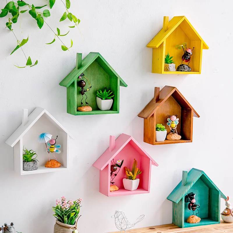 

Creative Village Wooden Wall Storage Rack House Wall Decor Shelf Hanging Storage Box Children's Room Home Decor Birthday Gifts