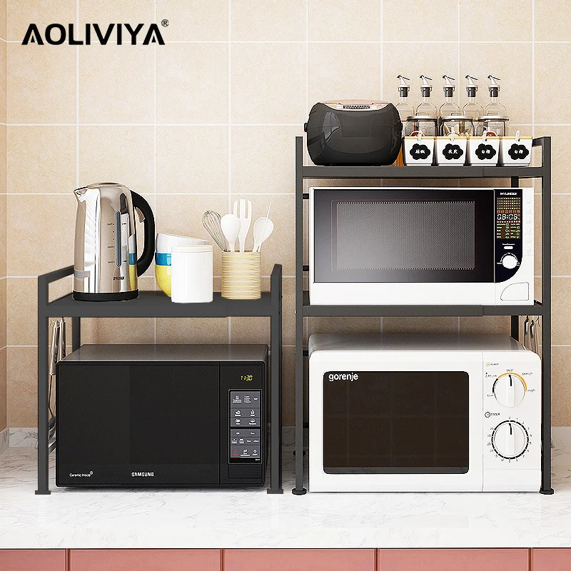 

AOLIVIYA Kitchen Multi-layer Countertop Multi-function Oven Rack Rice Cooker Storage Rack Retractable Microwave Oven Rack