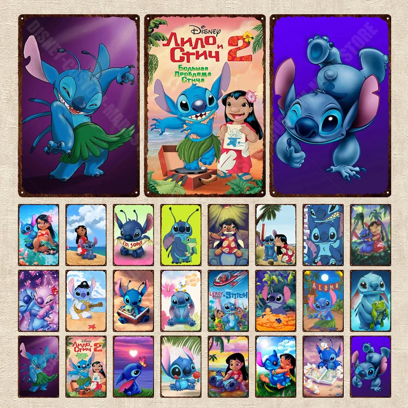 

Disney Lilo & Stitch Metal Tin Sign Cartoon Cartoon Characters Metal Poster Iron Plaque Bar Pub Cafe Club Wall Decor Home Decor