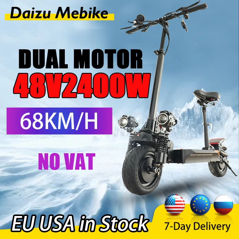 

48V 18AH X500 Electric Scooter 2400W Power 68KM/H Speed Dual Motor Hydraulic Shock Absorption 10 Inch Tire Disk Brake Foldable