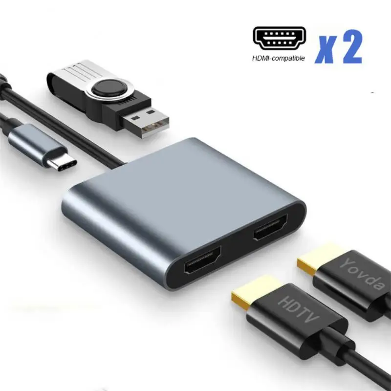 

Док-станция 4 в 1 с USB Type-C на двойной HDMI-совместимый конвертер USB 3,0 PD док-станция концентратор 4K адаптер кабель для телефона Macbook ноутбука тв