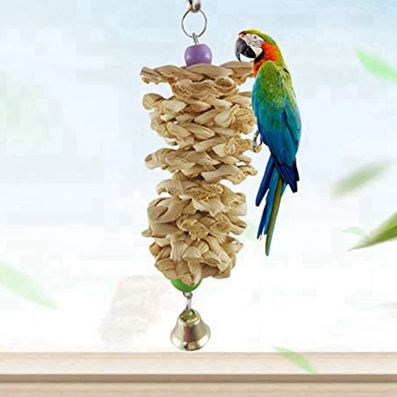 

Bird Toys Parrot Chew Bite Toys Hanging Cage Straw Weaving Gnawing Supplies Grass Swing Climb With Bell Natural Product Dropship