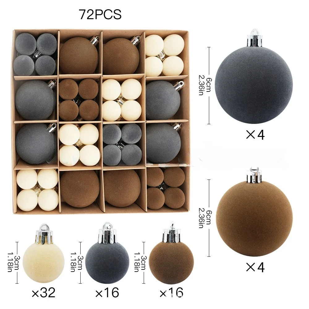 

Рождественские шары плюшевые флокированные 72 шт