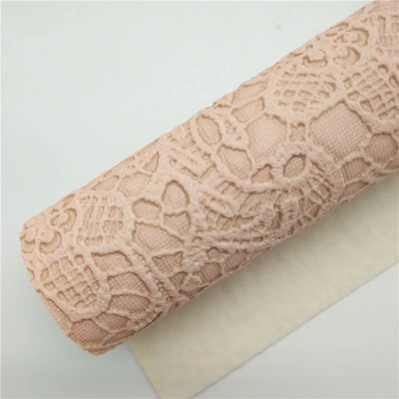 Фальш-кожа синтетическая с эмбоссированным кружевом в пастельных тонах для изготовления бантов, сережек DIY 21x29CM Q353.