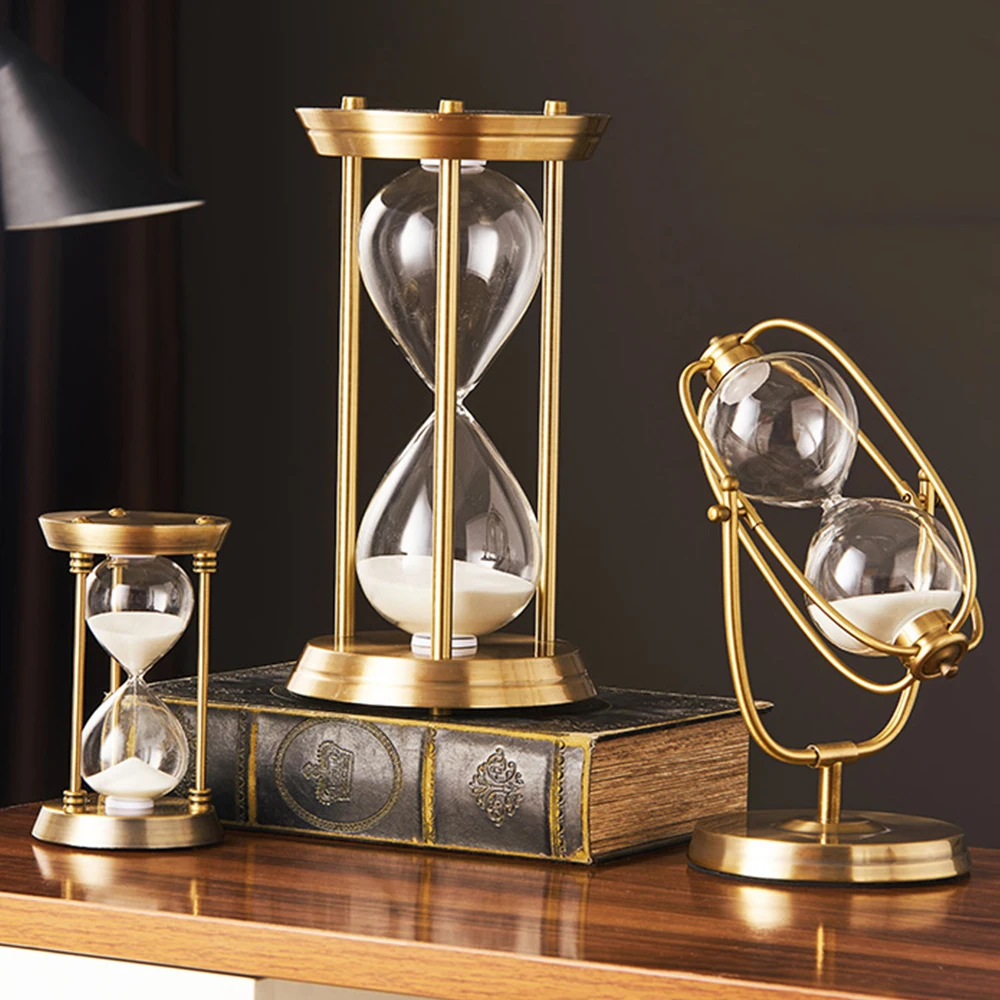 

Retro Metal Hourglass Sand Timer Office Bookshelf Study Ornaments Decoration Desktop Sand Clock Timer Home Decor Desk Decoration