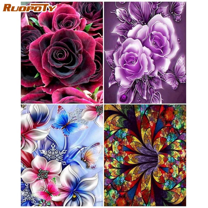 

RUOPOTY 5D Diy Diamond Painting Kit Flowers Pattern Cross Stitch Diamond Embroidery Mosaic Home Decoration New Year Gift