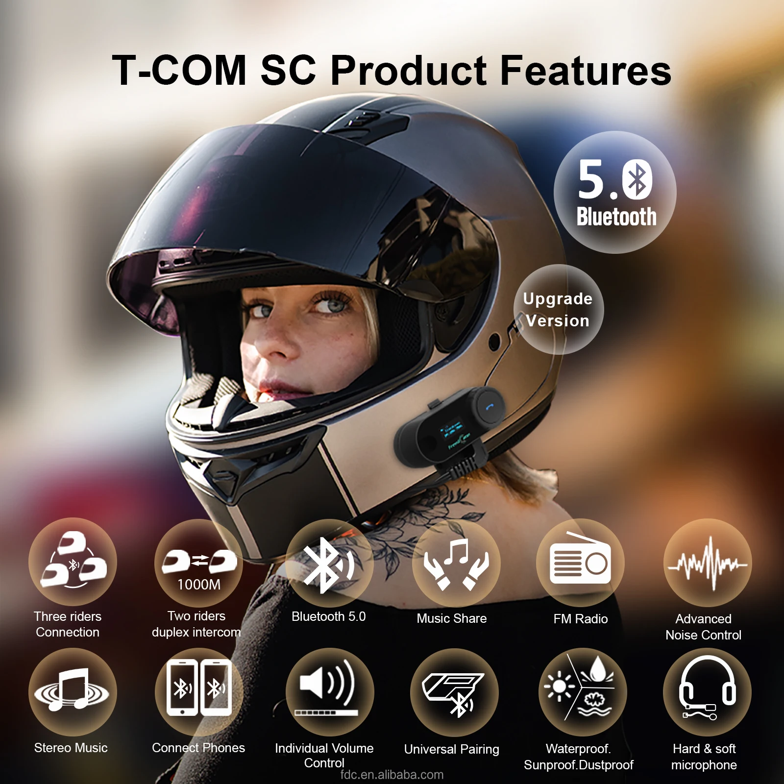 Фото Беспроводная Bluetooth-гарнитура FreedConnT-COM SC 800 метров, 5.0, с функцией интеркома, полнодуплексная связь, LCD-экран, водонепроницаемая, для мотоциклетных шлемов, с поддержкой воспроизведения музыки. №3