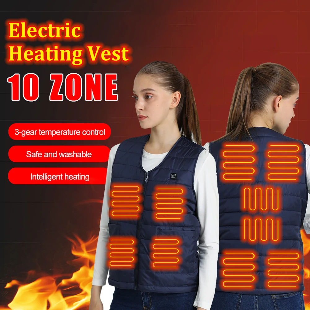 

10 Area Smart Heated Vest Men Women Winter USB Powered Electric Heating Jacket Winter Outdoor Thermal Jacket For Camping Hiking
