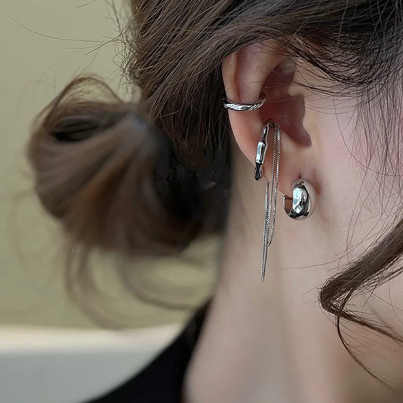 

The New Fashion Cool Design Feeling Irregular Metal Chain Ear Bone Clip Earrings Four Pieces