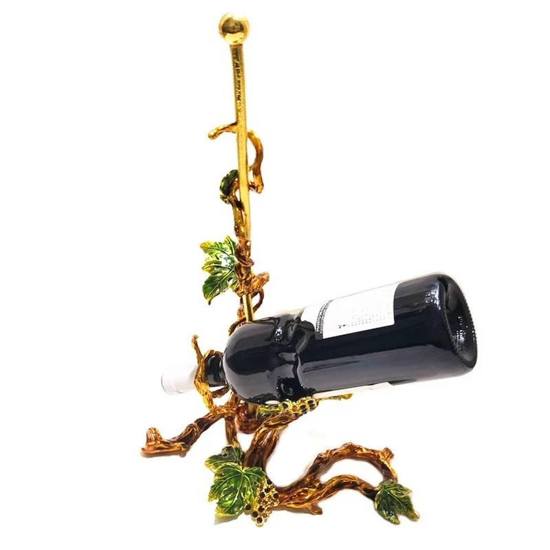 

Custom Luxury Metal Grapevine Shape Table Decoration Single Bottle Wine Holder Wine Glass Rack
