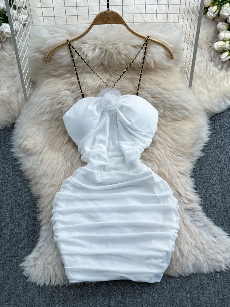 Foamlina летнее женское Сетчатое облегающее платье сексуальное на бретелях-цепочках