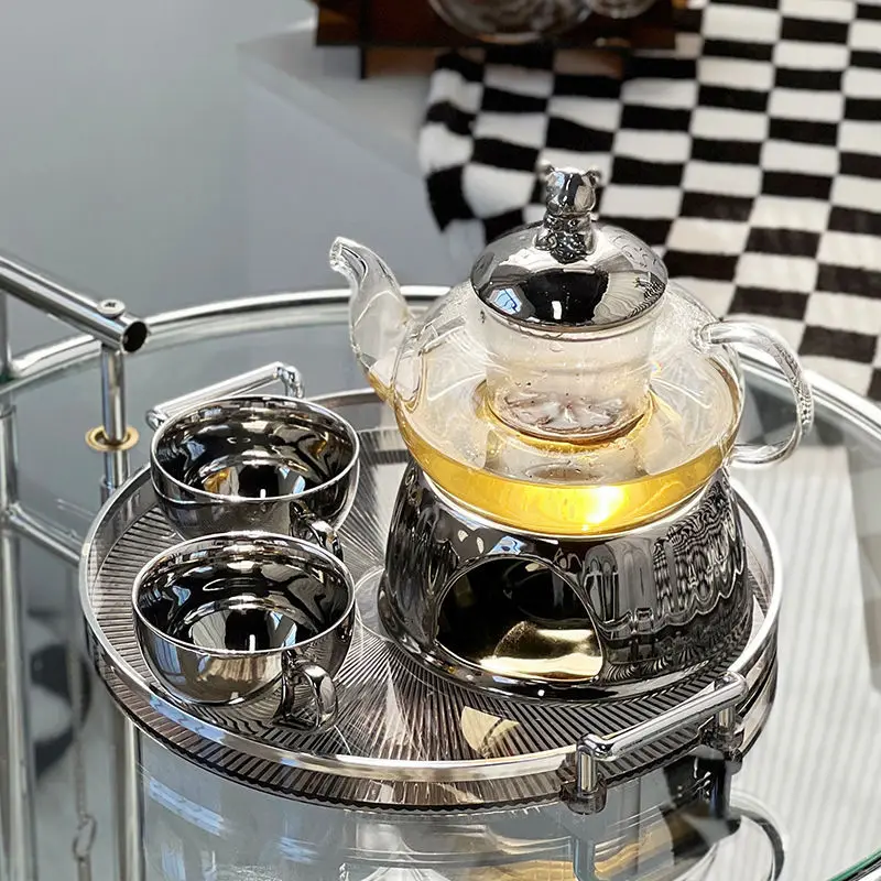 

Light Luxury Scented Teapot Afternoon Tea Set Making Fruit Tea Teapot Set Scented Tea Cup Household Filter Candle Heating