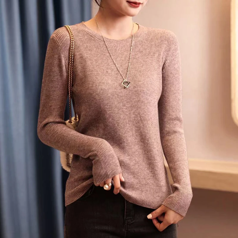 

Women O-Neck Cashmere Wool Sweater Autumn Winter Sloid Color Knitted Jumper Female Pullover Sweater