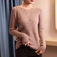 women o neck cashmere wool sweater autumn winter sloid color knitted jumper female pullover sweater