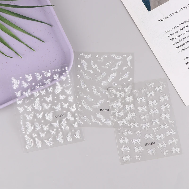 1 шт. DIY 3D бриллиант японский белый кружевной бант наклейка для дизайна ногтей