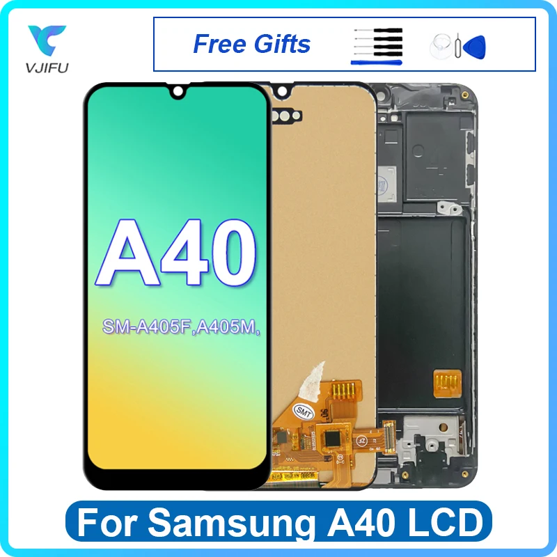 ЖК-дисплей 5,9 дюйма для Samsung A40 A405, сенсорный экран A405F A405FN A405FM, дигитайзер в сборе, Замена с рамкой, запасные части