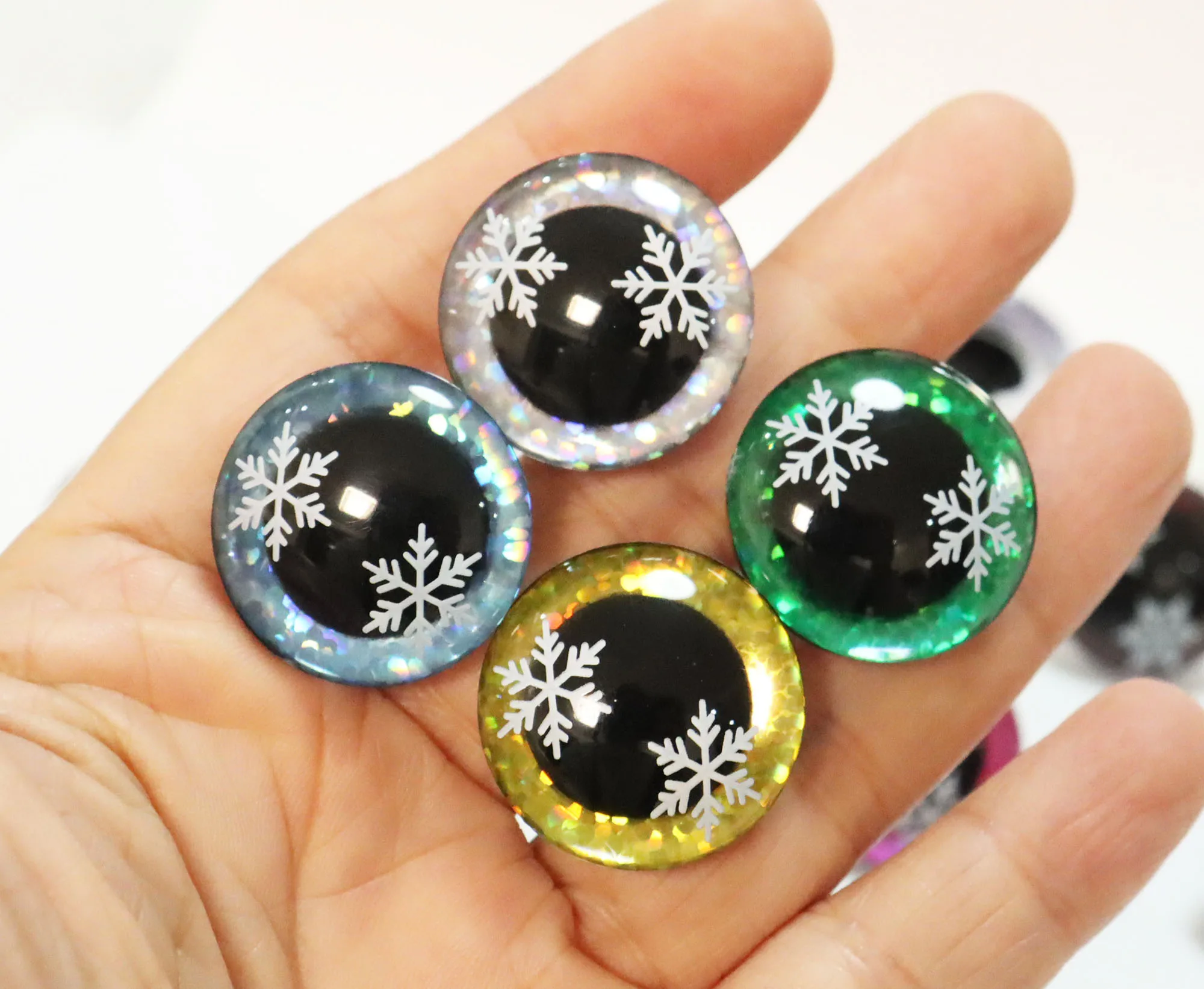 10pair 9mm-35mm 3D snow glitter doll pupil toy eyes with hard washer for diy plush findings size color option B11