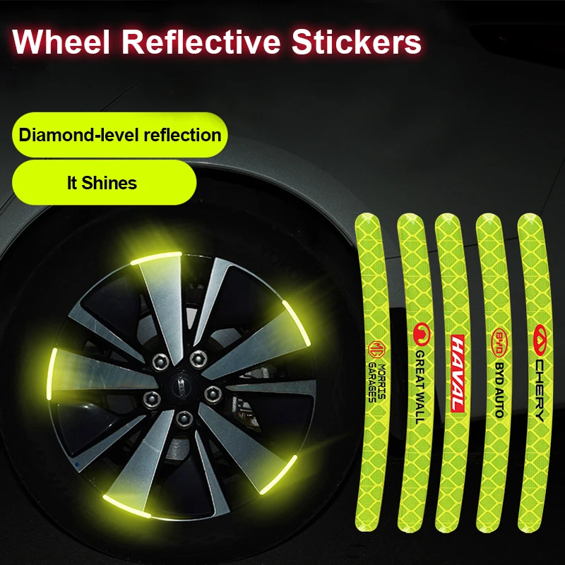 

5pcs Car Wheels Cool Reflective Strip Luminous Stickers for Peugeot 206 307 207 208 308 407 301 3008 508 Rifter Logo Accessories