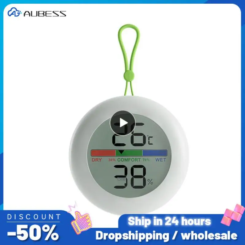 

Temperature Hygrometer Circular Design Round Temperature Prob Silicone Lanyard Lcd Digital Mini Electronic Suspension Detector