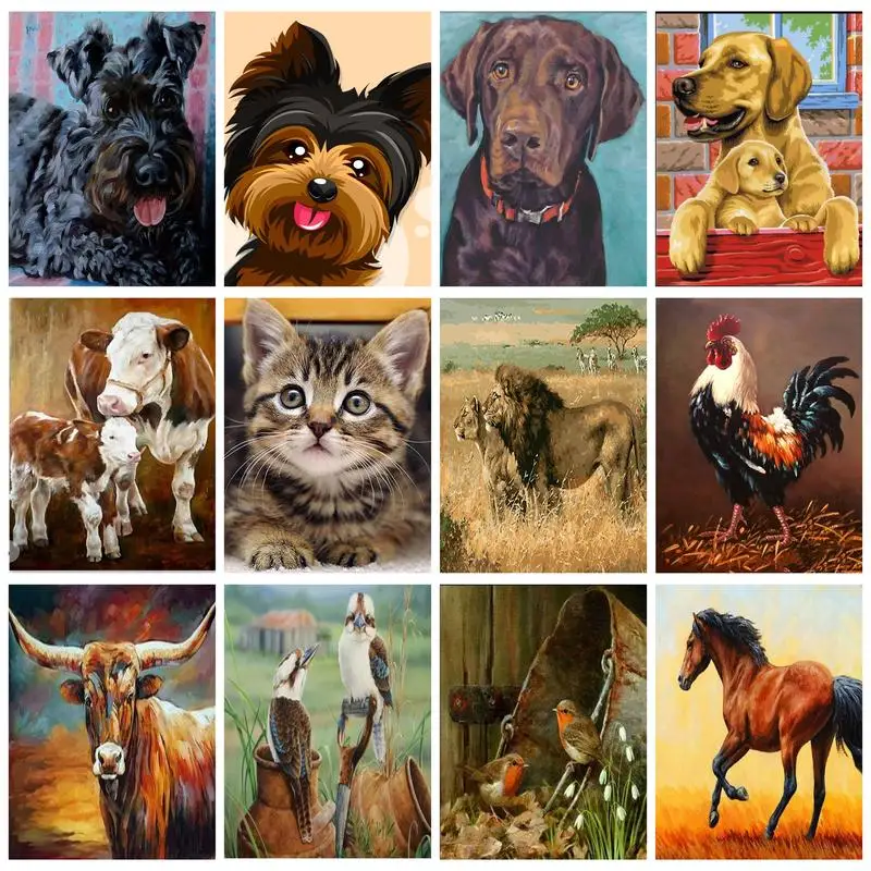 

CHENISTORY 60x75cm Painting By Numbers For Handiwork Cat Dog Horse Bird Paintings On Number Home Decoration On Canvas Artwork