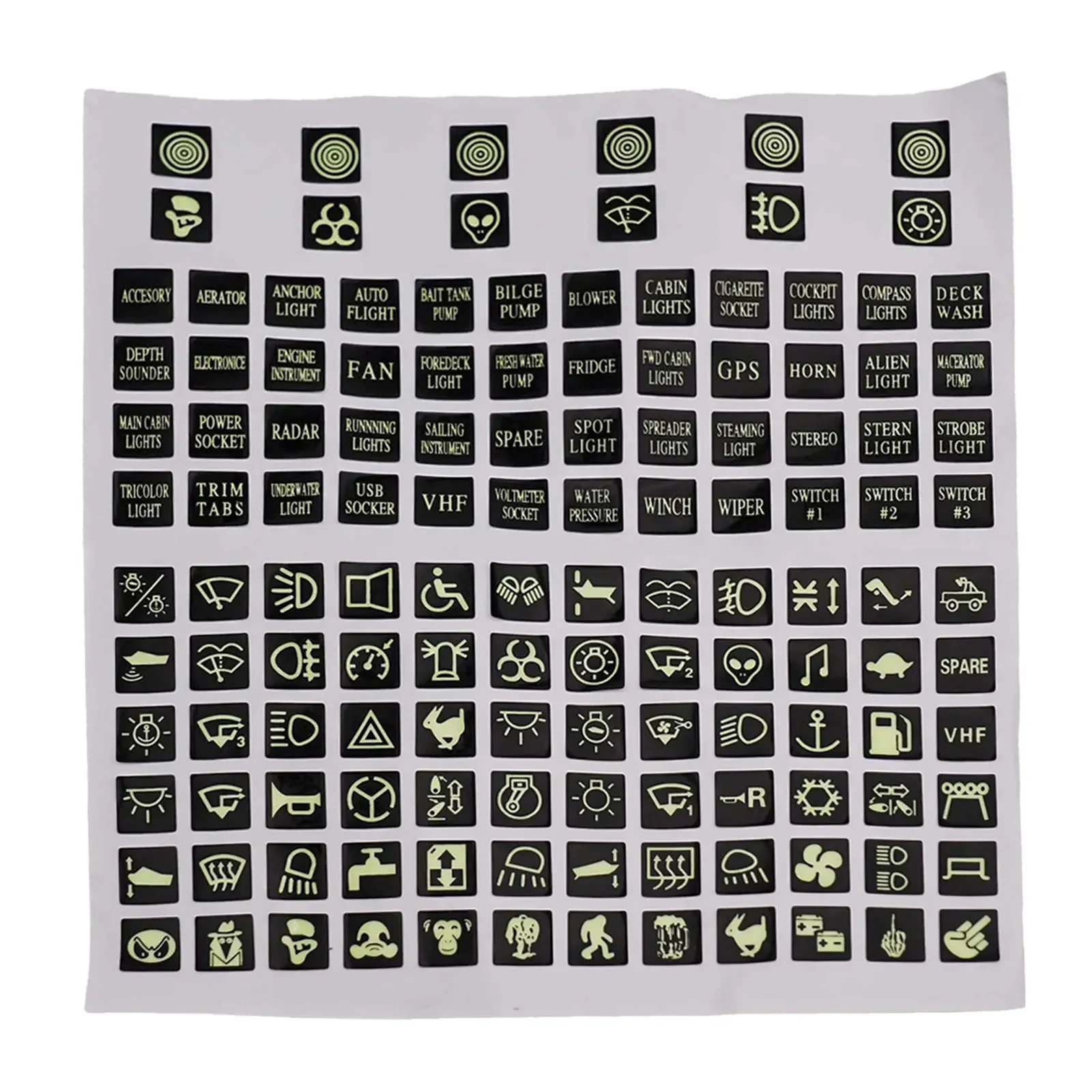 

120 шт., автомобильный кулисный переключатель, этикетка, наклейка, панель, светящаяся наклейка для морской лодки, грузовика, кнопка, светящиеся в темноте наклейки, декор